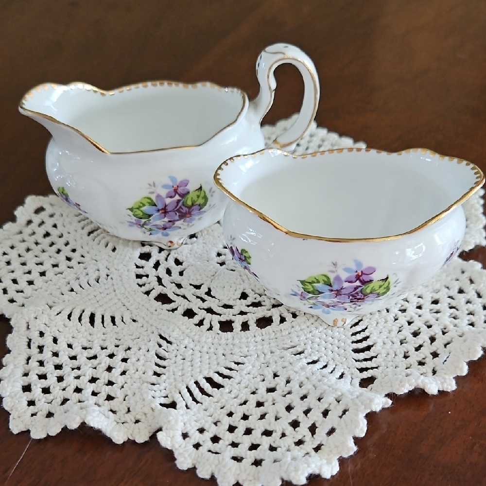Vtg Royal Stafford "Sweet Violets" Bone China Creamer & Sugar Set